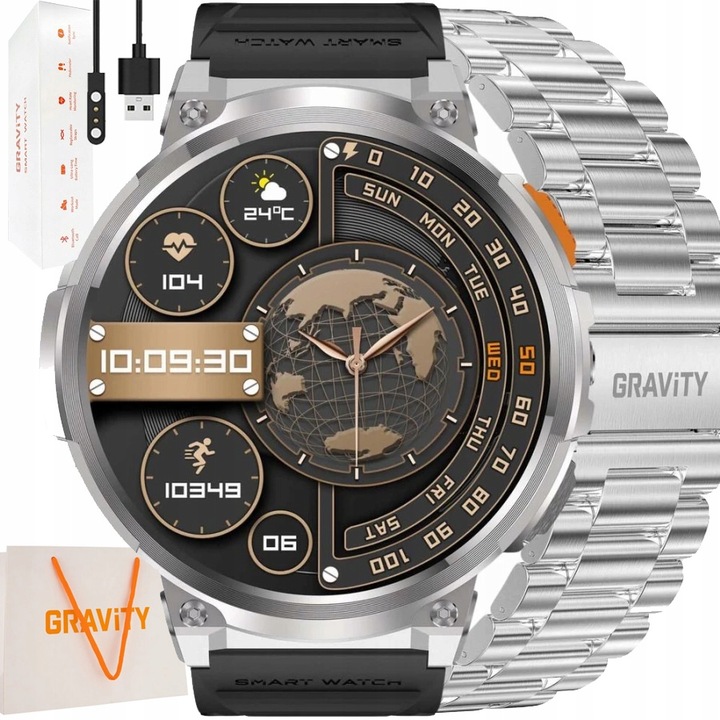 DUŻY zegarek męski SMARTWATCH GRAVITY z ROZMOWAMI DUŻA BATERIA 730mAh 1.85"