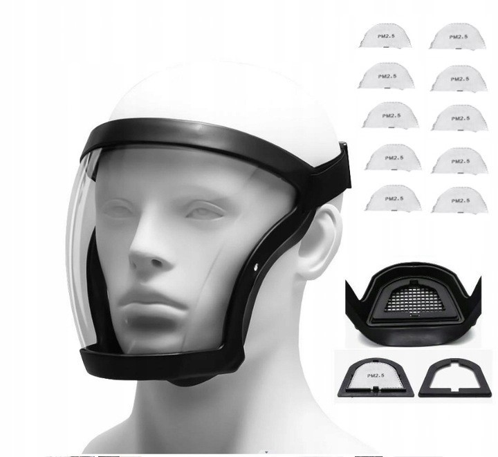 Maska ochronna na twarz przezroczysta z 10szt filtrem PM2.5