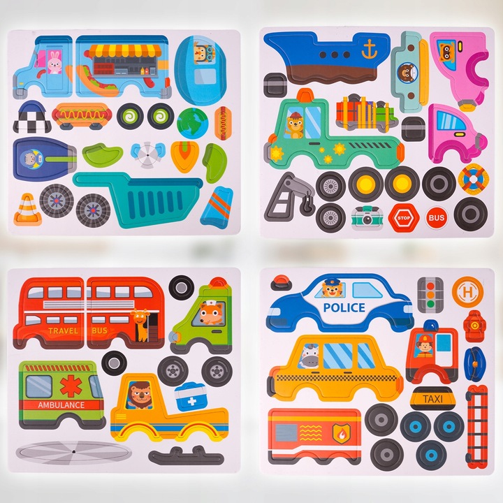 UKŁADANKA MAGNETYCZNA KSIĄŻECZKA PUZZLE POJAZDY 12 NA MAGNES 65 ELEMENTÓW