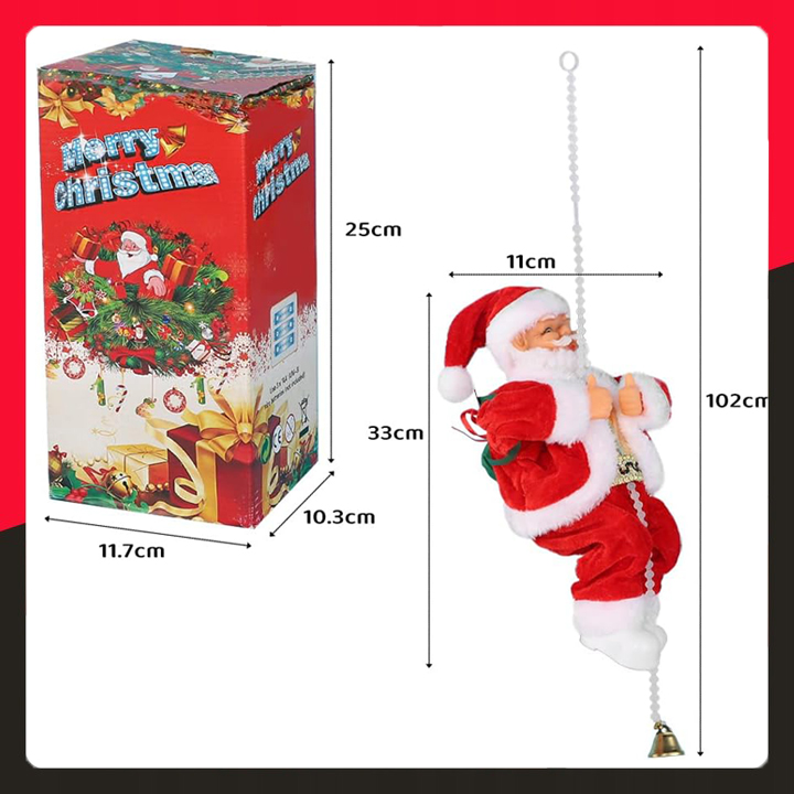 MIKOŁAJ WSPINAJĄCY SIĘ NA LINIE 100CM MELODYJKA NA PREZENT ŚWIĘTA WCHODZĄCY