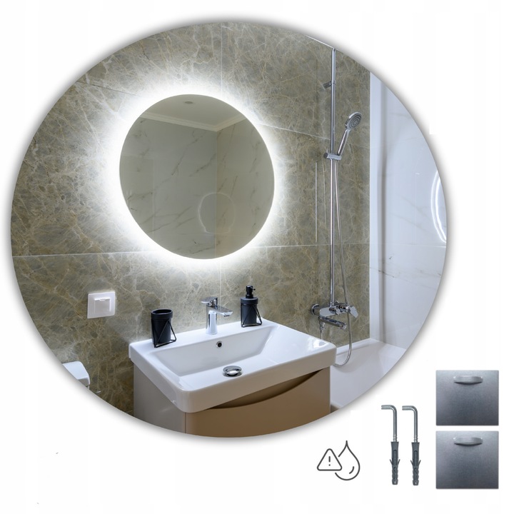 Lustro Podświetlane LED Okrągłe FI 70 Łazienkowe Wodoszczelność IP67