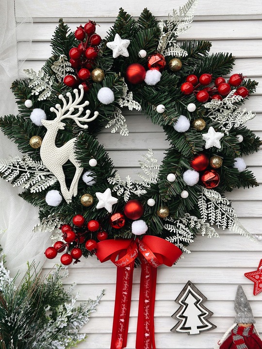 WIANEK ŚWIĄTECZNY BOŻE NARODZENIE WIENIEC STROIK NA DRZWI RENIFER