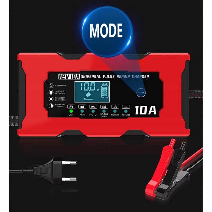 Prostownik Samochodowy Automatyczny z funkcją naprawy akumulatorów 12V 10A