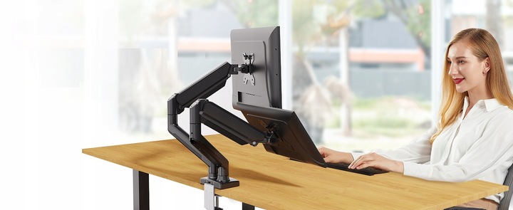 Regulowany PODWÓJNY Uchwyt Biurkowy do Monitora WIESZAK DWA Monitory 13-32"