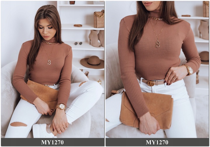 PRĄŻKOWANY SWETER DAMSKI GOLF KOLORY ox129 UNI