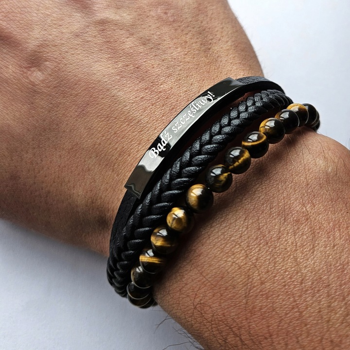 Bransoletka męska REGULOWANA 20-23CM TYGRYSIE OKO SKÓRA JAKOŚĆ VERSATILE