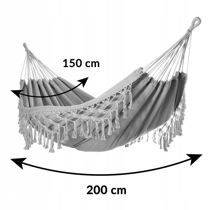 DUŻY DWUOSOBOWY MOCNY HAMAK OGRODOWY BOHO MAKRAMA MIDAS 150x200 XXL KARMEL