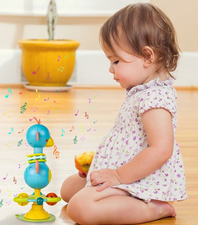 GRZECHOTKA PTAK ZABAWKA SENSORYCZNA WESOŁY PTASZEK Z PRZYSSAWKĄ NA BATERIE