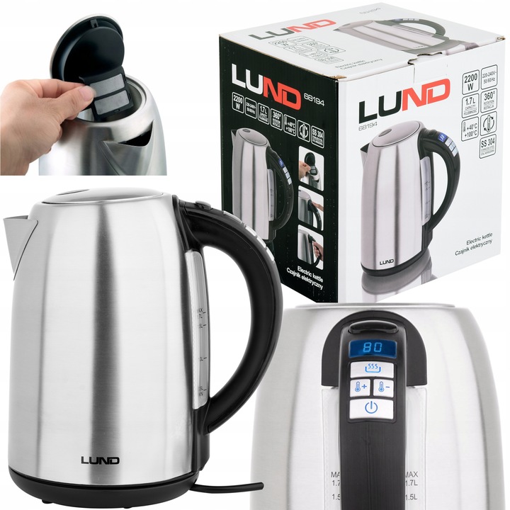 CZAJNIK ELEKTRYCZNY 2200W 1,7L STAL NIERDZEWNA Z REGULACJĄ TEMPERATURY LUND