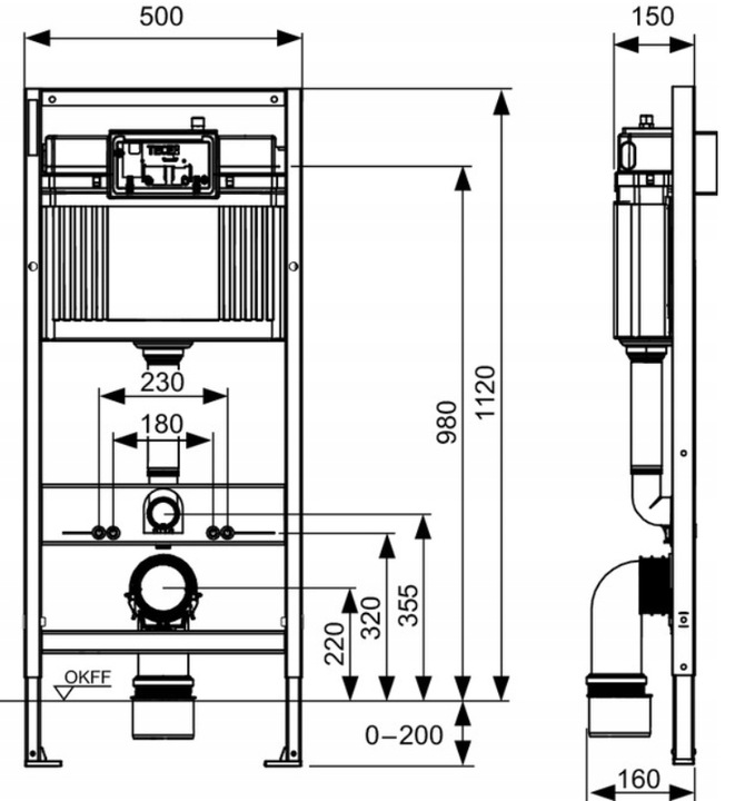 STELAŻ PODTYNKOWY DO WC TOALETY ZE SPŁUCZKĄ TECE BASE 112CM WSPORNIKI