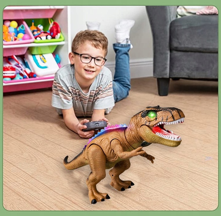 DINOZAUR ROBOT ZDALNIE STEROWANY RC Pilot ŚWIATŁO DŹWIĘK CHODZI +5x Bateria