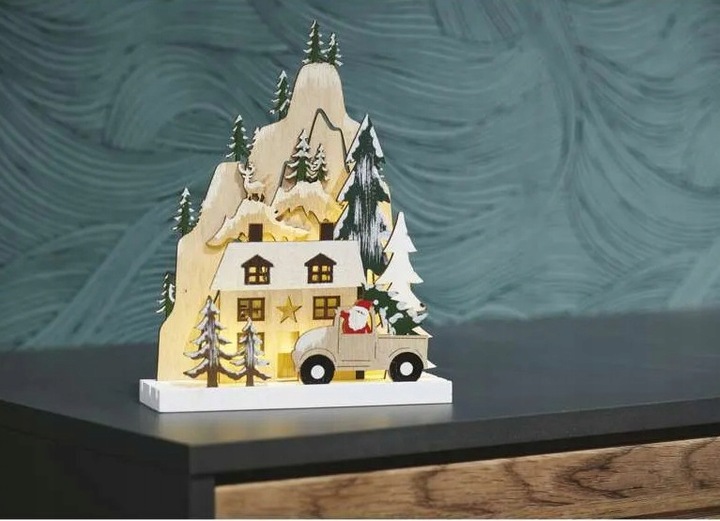 Dekoracja świąteczna LED wioska 3D 17x22 cm 2x AA timer DCWW17