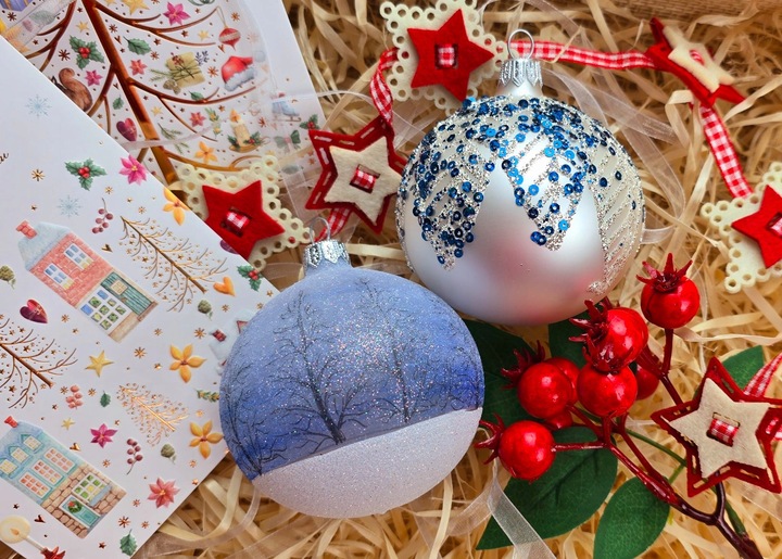 Bombki choinkowe szklane ręcznie malowane, 8cm, komplet 6 sztuk