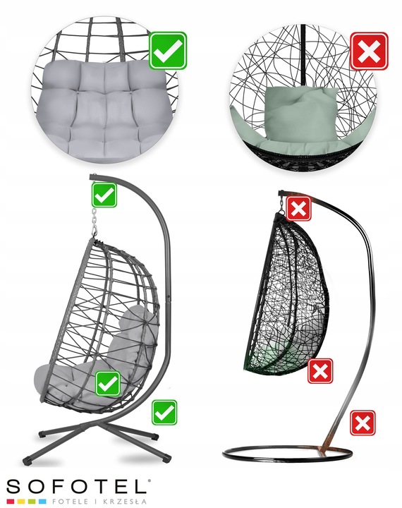 Fotel ogrodowy wiszący Tihuana szary + szare poduszki Sofotel