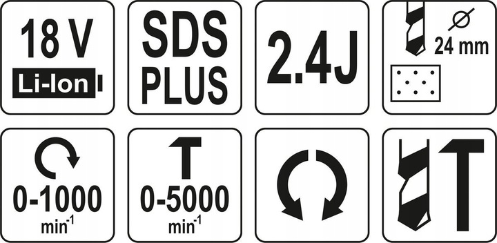 YATO MŁOTOWIERTARKA 18V AKU. WIERTARKA młot 2,4J UDAROWY 3 FUNKCJE SDS PLUS