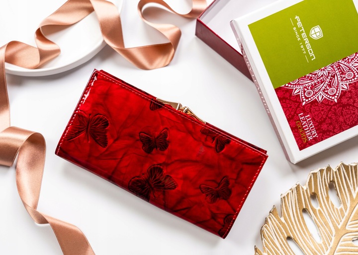 Portfel damski skórzany PETERSON duży czerwony super pojemny RFID STOP kart