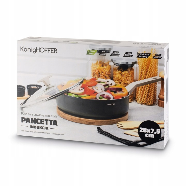 Patelnia na indukcję PATELNIA GŁĘBOKA NON-STICK Z POKRYWKĄ 28cm Pancetta