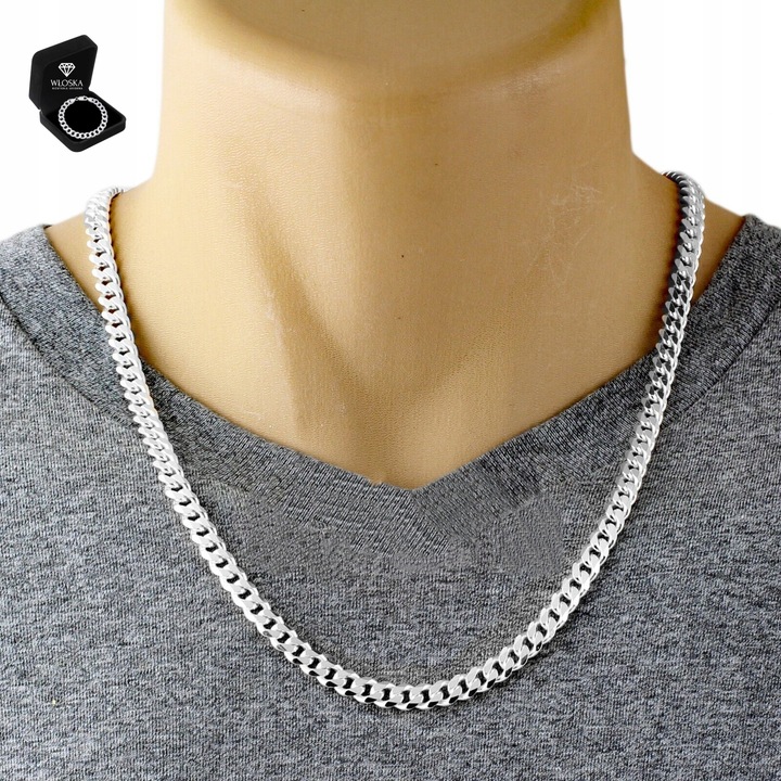 Srebrny ŁAŃCUCH Męski Łańcuszek SREBRO pr.925 6mm Pancerka WŁOSKA + GRATIS