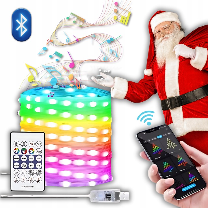 Lampki Świąteczne 200 LEDowe Inteligentne Bluetooth Świecą w RYTM Muzyki