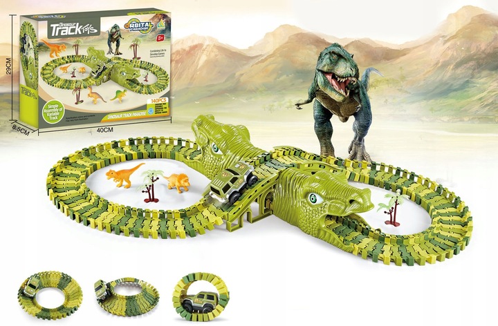 Tor Wyścigowy Park Dinozaurów Segmentowa Budowa XL 140 el. Akcesoria 210cm