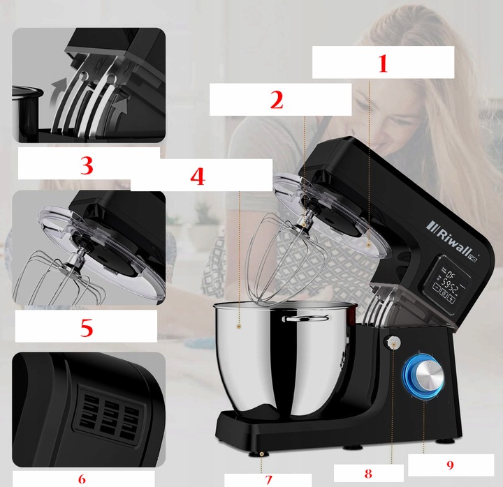 ROBOT KUCHENNY PLANETARNY MIKSER 2700W MISA 6,5L DO CIASTA ZBIERAK LCD