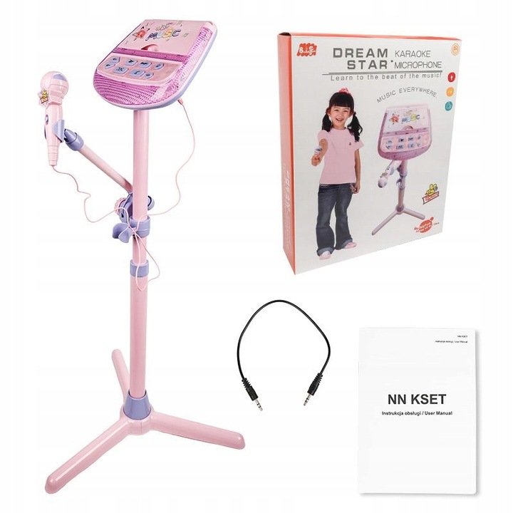 ZESTAW KARAOKE DLA DZIECI ODTWARZACZ MP3 MIKROFON STATYW NN KSET