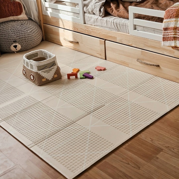 Dwustronna Mata Piankowa Składana 180x120 Urocze Miasteczko/Piaskowy Beż