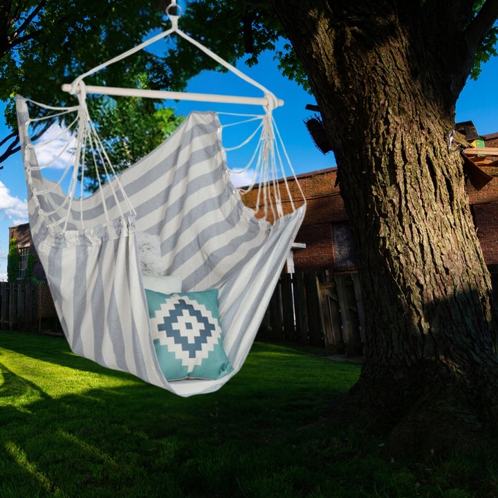 HAMAK FOTEL WISZĄCY OGRODOWY BRAZYLIJSKI BUJANY HUŚTAWKA KOKON SZARY