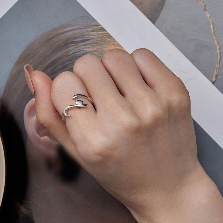 PIERŚCIONEK SREBRNY 925 KOT REGULOWANY PRZYTULANIE SREBRO 925