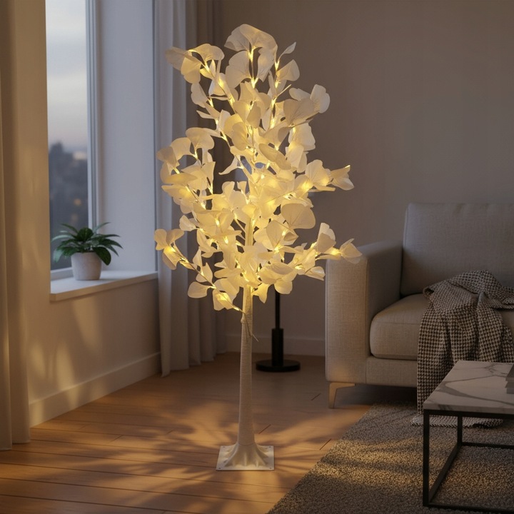 Drzewko Świąteczne Ozdobne Świecące LED BRZOZA 150 cm Lampki Białe Ciepłe