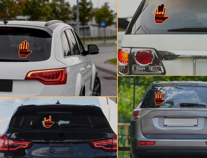 RĘKA LED NA TYLNĄ SZYBĘ SAMOCHODU SYGNALIZATOR GESTÓW ŚRODKOWY PALEC KCIUK