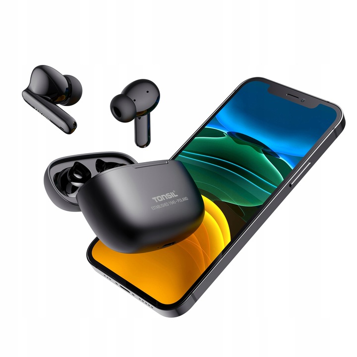 Słuchawki Bezprzewodowe TONSIL T50 BT CZARNE Bluetooth Dokanałowe IPX5 V5.3