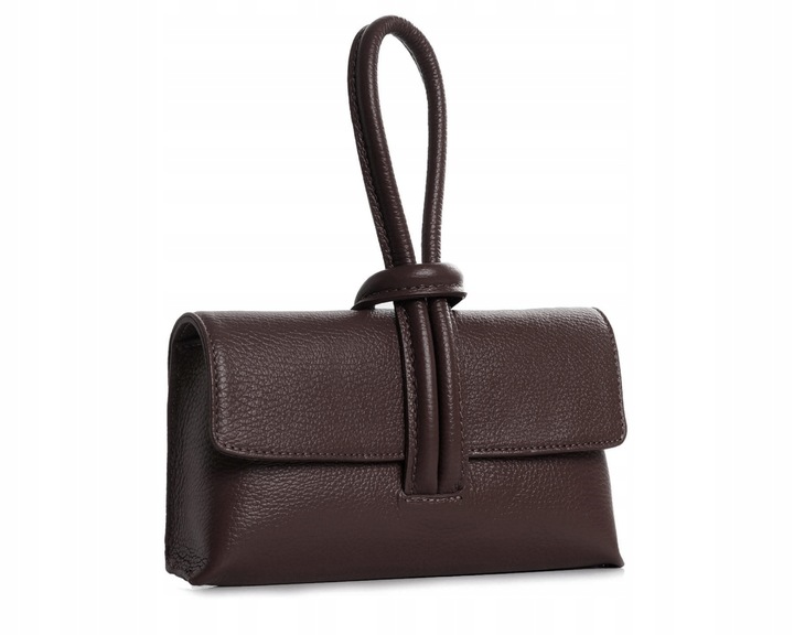 WŁOSKA SKÓRZANA KOPERTÓWKA TOREBKA WIZYTOWA SOLOME FLORA BRĄZOWA WIECZOROWA