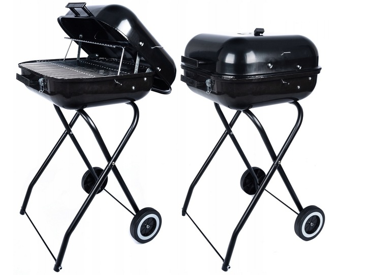 GRILL Węglowy na brykiet Ogrodowy PRZENOŚNY turystyczny WÓZEK POKRYWA