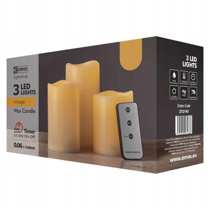 Świece woskowe świąteczne LED na baterie 9xAAA vintage timer 3 szt. pilot