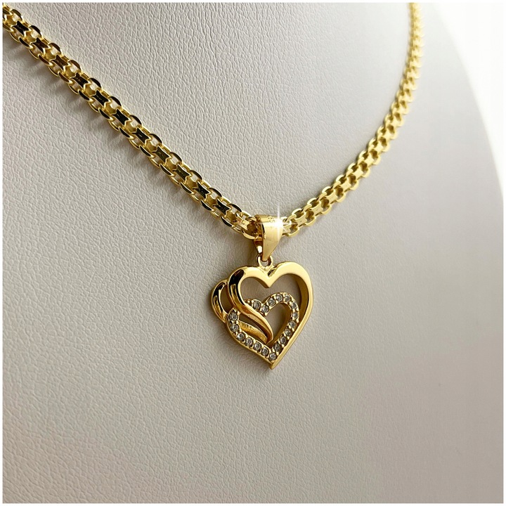 ZŁOTY ŁAŃCUSZEK Z SERDUSZKIEM PR 925/585 PREZENT DLA ŻONY NA ROCZNICĘ ŚLUBU