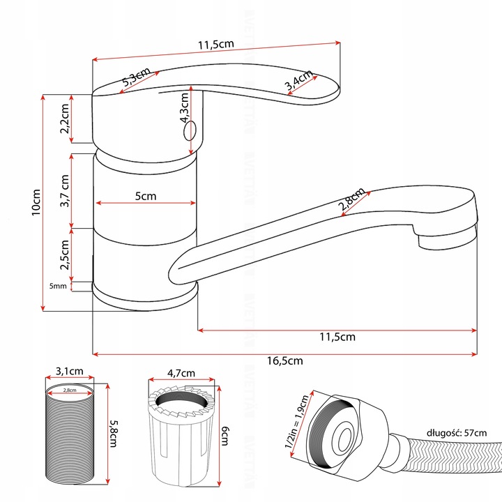 Bateria umywalkowa stojąca kran do umywalki zlewu chromowa niska VETTÄ