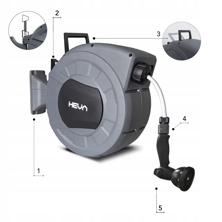 Zwijacz do wody HEVA wąż automatyczny ogrodowy 15m+1,5m pistolet zraszacz