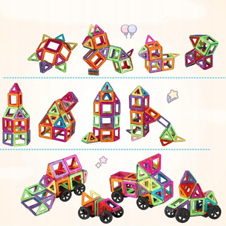 MAGNETYCZNE KLOCKI KONSTRUKCYJNE, ZESTAW 105 PŁYTEK MAGNETYCZNYCH, PREZENT