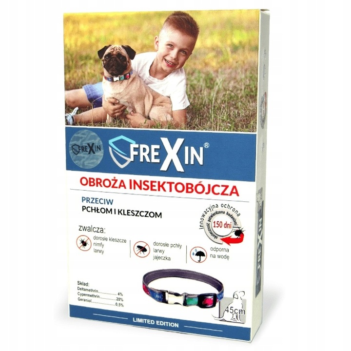 FREXIN OBROŻA NA PCHŁY I KLESZCZE DLA PSA PSÓW ŚREDNIE RASY REGULOWANA 45cm