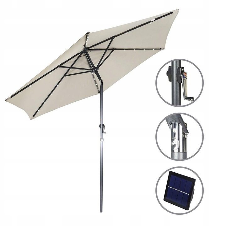 Parasol ogrodowy z oświetleniem LED 270cm beżowy z