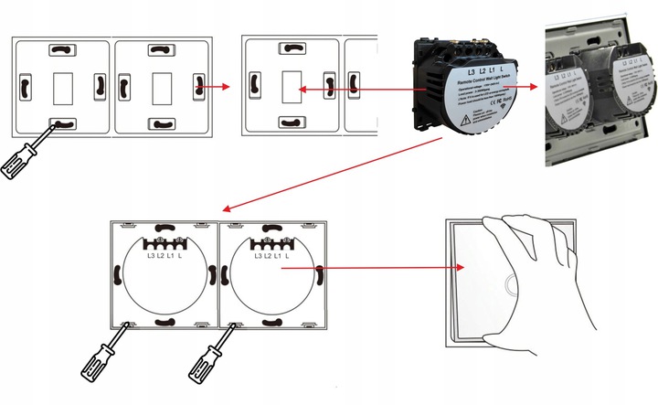 MODUŁ WŁĄCZNIK DOTYKOWY POJEDYNCZY SCHODOWY KRZYŻOWY KABLOWY WKŁAD PANEL
