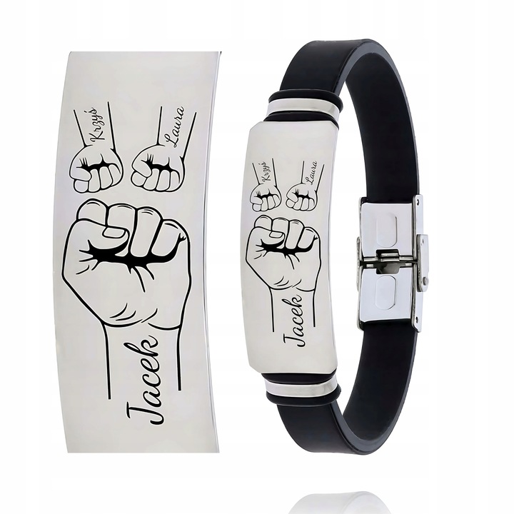 Bransoletka męska z grawerem imiona personalizacja tata 2 dzieci piąstki