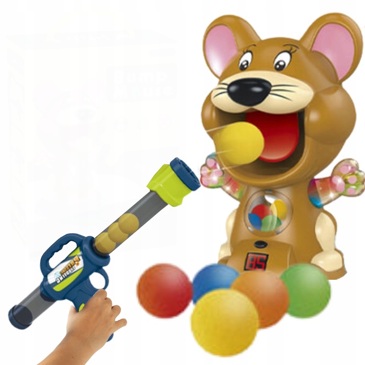 GRA ZRĘCZNOŚCIOWA MYSZ STRZELANIE DO CELU PISTOLET KULKI PREZENT DLA DZIECI