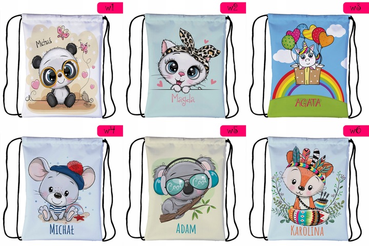 Worek plecak dla dzieci do przedszkola szkoły PERSONALIZOWANY różne wzory