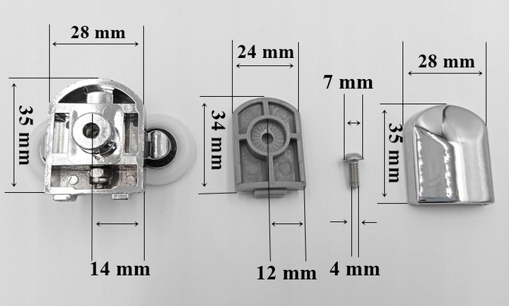 Komplet rolek kółek do drzwi kabiny prysznicowej górnych dolnych 23mm 8 szt