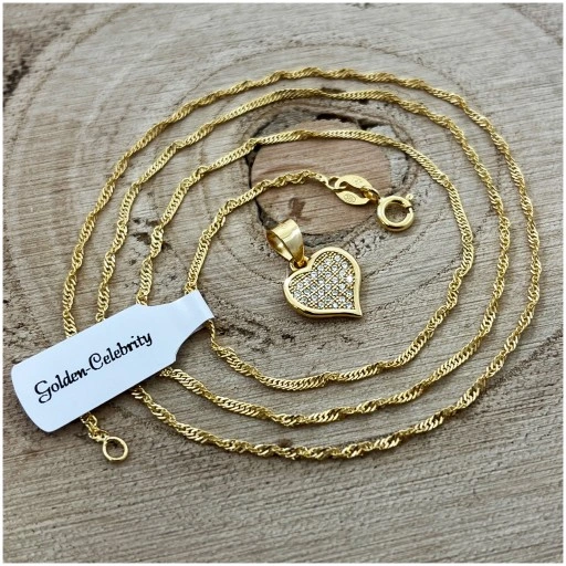 PIĘKNY ZŁOTY ŁAŃCUSZEK DAMSKI Z SERDUSZKIEM Z CYRKONIAMI + RÓŻA WIECZNA LED