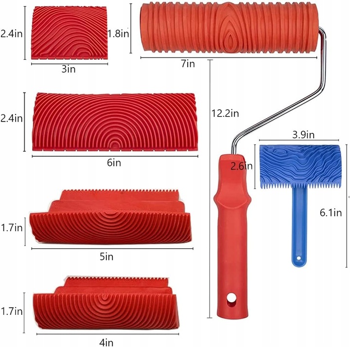 Stemple Wałek wyciskanie imitacji drewna 6 szt,MS3/MS21/MS17