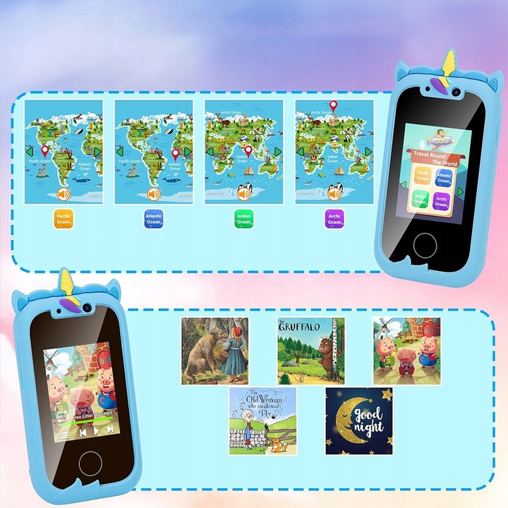 TELEFON DLA DZIECI ZABAWOWY SMARTFON Z APARATEM KAMERĄ I GRAMI MENU 2.4"