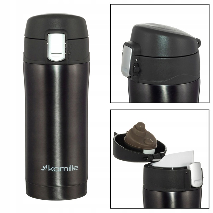 KUBEK TERMICZNY TERMOS STALOWY 100% SZCZELNY pojemny bidon KAMILLE 320 ml